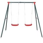 Outsunny Baloiço duplo para crianças acima de 3 anos com suporte de metal Corda ajustável carga 40kg 220x160x180cm Verde Vermelho