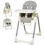 HOMCOM Cadeira de refeição ajustável e dobrável para bebê acima de 6 meses com bandeja dupla 55x80x104 cm Cinza