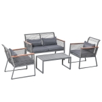 Outsunny Conjunto de móveis de jardim de 4 peças vime com 1 mesa de centro 1 sofá duplo e 2 cadeiras Almofadas acolchoadas para pátio terraço Cinza