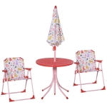 Outsunny Conjunto de mesa infantil Ø50x46 cm 2 cadeiras dobráveis 39x38x52 cm e guarda-sol ajustável Ø100x100-125 cm para crianças acima de 3 anos Vermelho