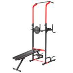 HOMCOM Multiestación Musculación Multifuncional Plegable con Banco Acolchado Altura Ajustable en 6 Niveles Acero 94x174x180-230 cm Negro y Rojo(c-2)
