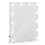 HOMCOM Espejo de Maquillaje Estilo Hollywood Espejo de Tocador con 12 Luces LED Ajustables en Brillo y Temperaturas de Color Interruptor Táctil 41,5x13,5x51 cm Blanco