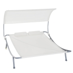 Outsunny Lit de Jardin 2 Places à Roulettes Beige 200 x 170 x 138 cm