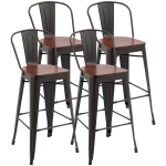 Homcom Lot de 4 tabourets de bar industriel avec dossier hauteur assise 76,5 cm métal café foncé