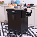 Desserte de cuisine multi rangements MDF blanc hévéa(c-2)