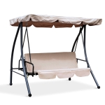 Outsunny Balancelle de jardin convertible 3 places grand confort inclinaison toit réglable matelas fourni 2L x 1,25l x 1,7H m métal polyester noir et beige