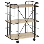 Desserte Vintage style industriel 3 étagères métal noir aspect chêne clair