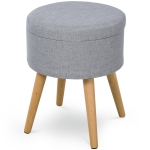 Tabouret Rond Pouf Coffre de Rangement 2 En 1 dim. 36 x 36 x 45 cm Lin Gris