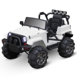 HOMCOM Voiture 4x4 électrique 12 V + télécommande 128L x 78l x 76H cm Enfants 3 à 8 Ans Effets Lumineux sonores Lecteur MP3 Blanc