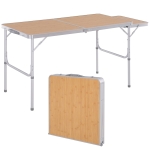 Outsunny Table pliante table de camping table de jardin avec rallonge hauteur réglable aluminium MDF imitation bambou