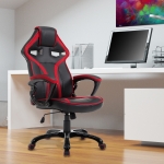 HOMCOM Fauteuil Gaming en revêtement synthétique Noir et Rouge