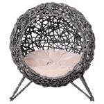 Pawhut Panier chat lit chat cosy grand confort dim. Ø 52 x 58H cm coussin moelleux beige inclus résine tressée imitation rotin gris
