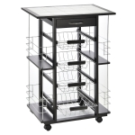 Desserte de cuisine 3 paniers métal tiroir + 2 range-bouteilles bois pin(c-3)
