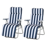Outsunny Lot de 2 Chaises Bain de Soleil Rayée Bleu et Blanc