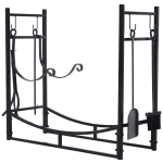 Outsunny Serviteur de cheminée - porte bûches - range bûches multi accessoires étagère bûche et petit bois acier noir
