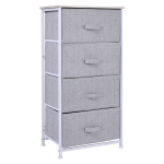 Commode 5 tiroirs non-tissés gris structure métal blanc plateau aspect bois clair(c-3)