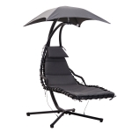 Outsunny Bain de soleil transat suspendu avec pare-soleil et matelas design contemporain 194L x 117l x 192H cm acier polyester gris foncé noir