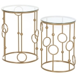 Tables gigognes lot de 2 tables basses design style art déco doré verre