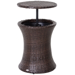 Outsunny Seau à glace table basse 2 en 1 Ø 48 x 83H cm métal époxy résine tressée imitation rotin marron