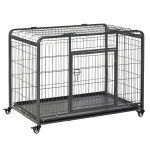 Cage chiens pliable sur roulettes 2 portes verrouillables métal gris noir