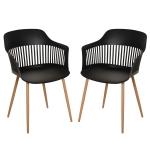 Lot de 2 chaises style néo-rétro accoudoirs coque polypropylène 4 pieds effilés métal imitation bois