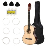 Guitare classique acoustique 6 cordes de rechange, 3 palettes et 1 accordeur inclus dim. 101L x 37l x 9H cm bois