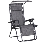 Outsunny Chaise longue pliable de jardin zéro gravité pare-soleil et dossier réglable plateau porte gobelet accessoires acier textilène gris chiné