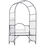 Outsunny Arche à rosiers banc de jardin 3 places 2 en 1 dim. 115L x 59l x 203H cm métal époxy noir