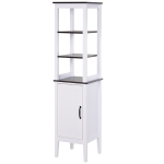 Meuble colonne rangement salle de bain 3 étagères + placard blanc aspect noyer