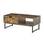 Table basse rectangulaire industrielle tiroir niche métal boisé
