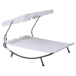 Outsunny Bain de soleil 2 places lit de jardin design contemporain toit réglable 2 roulettes 2 oreillers acier époxy polyester crème(c-1)