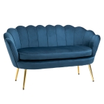 HOMCOM Canapé 2 Places Coquillage canapé Design dim. 130L x 63l x 73H cm Pieds dorés effilés Velours Bleu