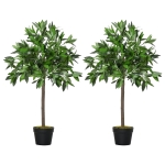 Lauriers artificiels 0,90H m - lot de 2 lauriers boules artificiels avec pots