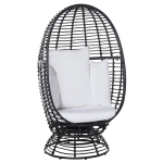 Fauteuil cocon pivotant de jardin avec coussins polyester blanc résine noir