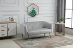 Canapé 2 places design art déco pieds dorés effilés velours gris clair