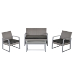 Salon de jardin style yachting 4 places table basse métal époxy résine coussins gris