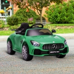 HOMCOM Coche Eléctrico para Niños Mercedes GTR con Licencia +3 Años Batería 12V con Mando a Distancia Música Faros Puerta de Doble Apertura Carga 25kg 105x58x45 cm Verde
