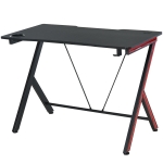 Bureau Gaming avec Crochet et Porte-Gobelet Patin Réglable Noir et Rouge
