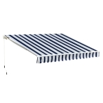 Outsunny Manual Retractable Awning, 3x2.5 m-Blue/White Stripes