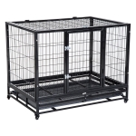 Pawhut Metal Kennel Cage W/Wheels and Crate Tray, 109Lx76Wx87H cm