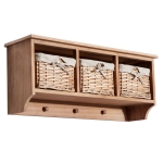 HOMCOM Wall Mounted Coat Hook Storage Unit W/2 Baskets-Brown