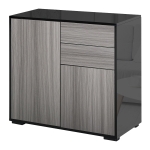 HOMCOM Push-Open Cabinet with 2 Drawer 2 Door Cabinet for Home Office Light Grey Black