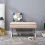 HOMCOM Storage Ottoman Bench Footstool Ottoman Polyester Upholstered Beige