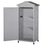 Outsunny Wooden Garden Cabinet 3-Tier Storage Shed Lockable Organizer w/ Hooks Foot Pad