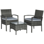 Outsunny 2 Seater Rattan Set Furniture Garden Cushion Bistro Wicker Black Patio Outdoor