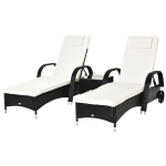 Outsunny 2 Seat Rattan Reclining Sun Lounger with Side Table Set Brown(c-1)