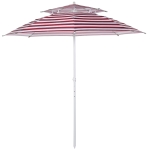Outsunny Arc. 240cm Beach Umbrella Double-top Adjustable Height w/ Carry Bag Red Stripe