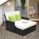 Outsunny Rattan 2-Seater Sofa Sun Lounger Bed-Black(c-2)