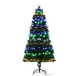 HOMCOM 6ft Pre-Lit Fiber Optic Christmas Tree W/ Star Tree Topper, Solid Metal Base, 220 Branch Tips, 6 Color LED Lights Decoration