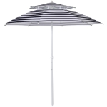 Outsunny Arc. 240cm Beach Umbrella Double-top Adjustable Height w/ Carry Bag Blue Stripe